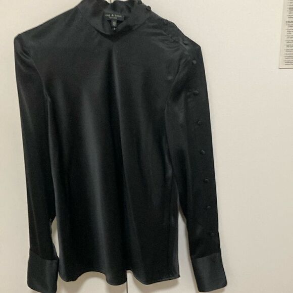 Rag & Bone NWOT Silk Long Sleeve Blouse Mock Neck & Buttons Down Sleeve.Size XS. - Picture 1 of 7